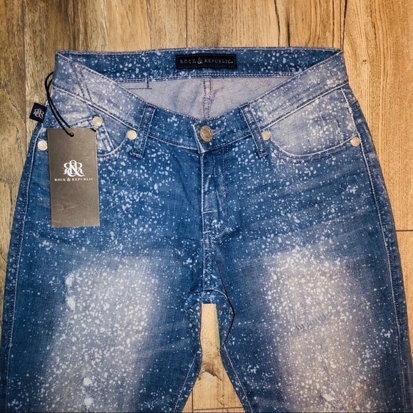 NWT Rock & Republic Splatter Boyfriend Skinny Jeans Size 0M - Picture 3 of 12